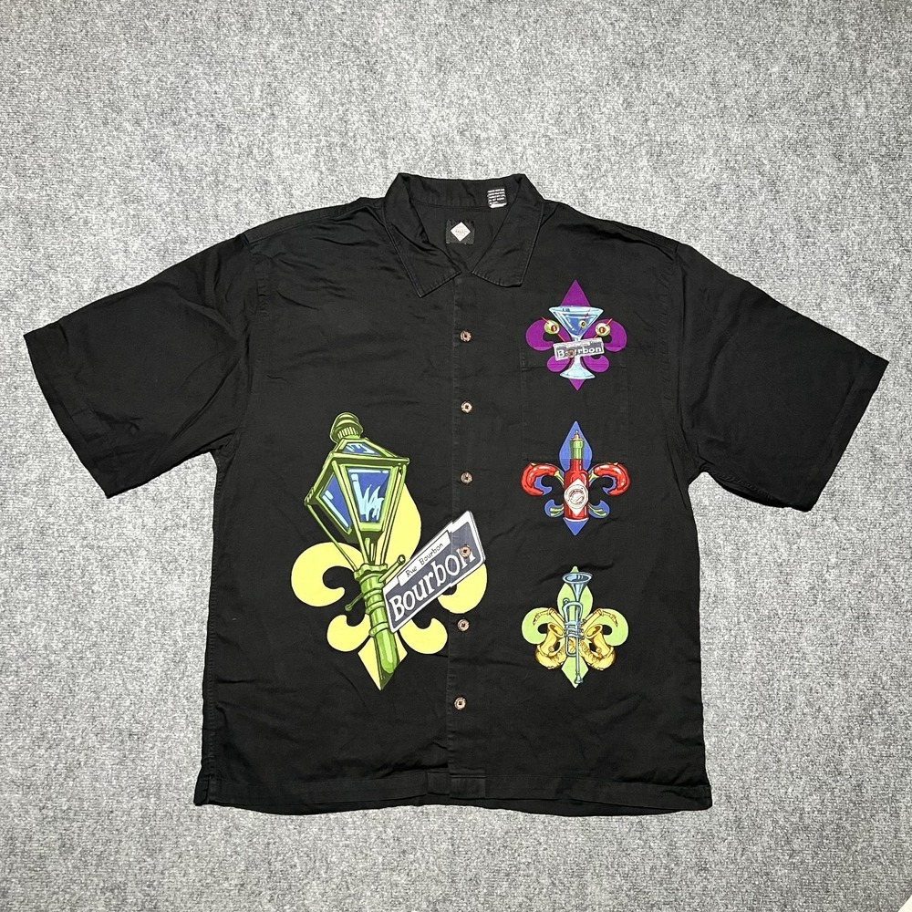 VTG‎ Tabasco Button Up Shirt Black 2XL Bourbon St Martini Cocktail Hot Sauce 90s